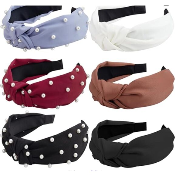 Set of Six 6 Fabric Faux Pearls Women's Headbands Great Colors - Picture 3 of 4